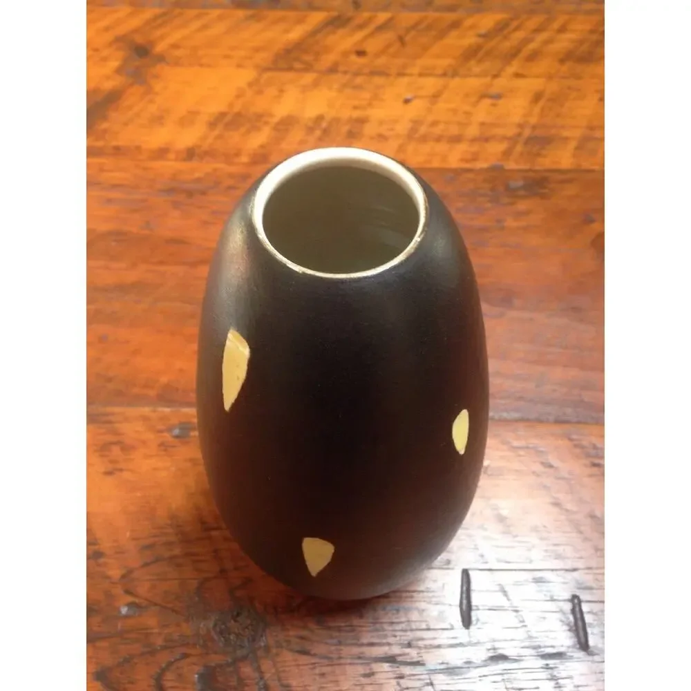 Vintage Scandinavian Swedish Black Matte Glaze Yellow Tear Drop Ikebana Vase